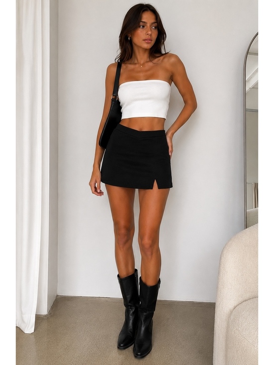 Princess Polly Dresses & Skirts - Princess Polly Black Mini Skort Side Slit Stretch Size 2